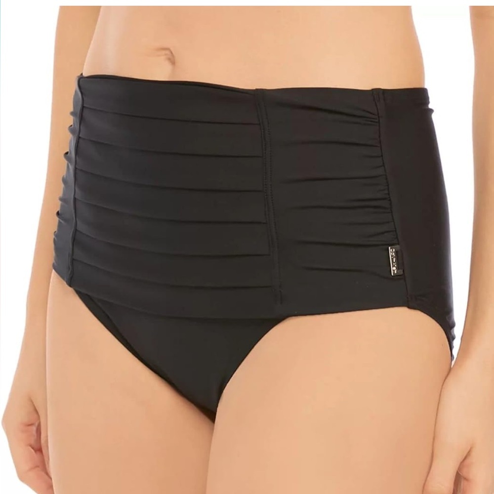 Calvin Klein Women's Swimwear Pleated High Waist Black XS